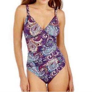 NEW Lauren Ralph Lauren One Piece Swimsuit Paisley Eggplant Purple Size 4